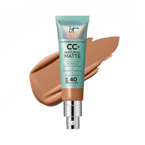 IT Cosmetics CC+ Cream Natural Matte Foundation with SPF 40 - Shine-Reducing & Long-Wear Full Coverage Foundation for Oily Skin - with Hyaluronic Acid - Fragrance Free & Non-Comedogenic - 1.08 Fl Oz