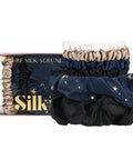 SILKIE X4 Set - Forget Satin - 100% Pure Mulberry Silk Black Brown Skinny Scrunchies Travel Pouch Everyday Hair Ties Elastics Hair Care Ponytail Holder No Damage (Chocolate)