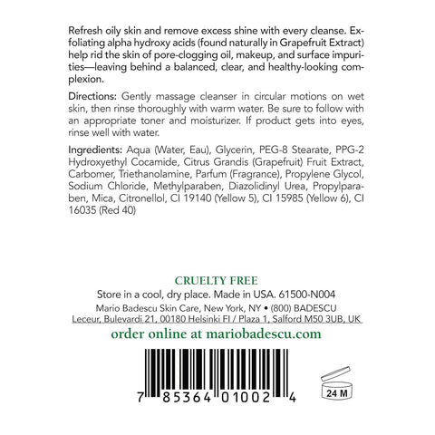 Mario Badescu Botanical Facial Gel Cleanser - Lightweight, Oil-Free Face Wash for Women and Men - Face Cleanser Infused with Refreshing AHA Grapefruit Extracts