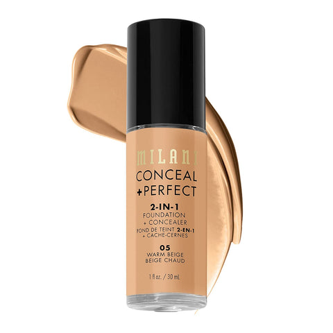 Milani Conceal + Perfect 2-In-1 Foundation + Concealer - Creamy Vanilla (1 Fl. Oz.) Cruelty-Free Liquid Foundation - Cover Under-Eye Circles, Blemishes & Skin Discoloration for a Flawless Complexion