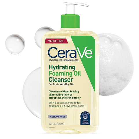 Cerave Hydrating Foaming Oil Cleanser | Moisturizing Oil Cleanser for Face & Body | Squalane Oil + Hyaluronic Acid + Ceramides | for Dry to Very Dry Skin | Fragrance Free & Residue Free | 19 FL Oz