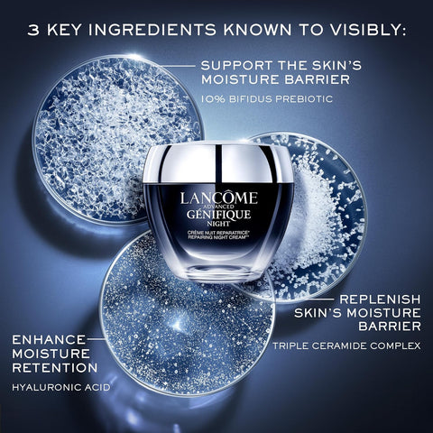 Lancôme Advanced Génifique Night Cream - Repairs Skin Barrier Overnight - with Bifidus Prebiotic, Hyaluronic Acid & Triple Ceramide Complex - 1.7 Fl Oz