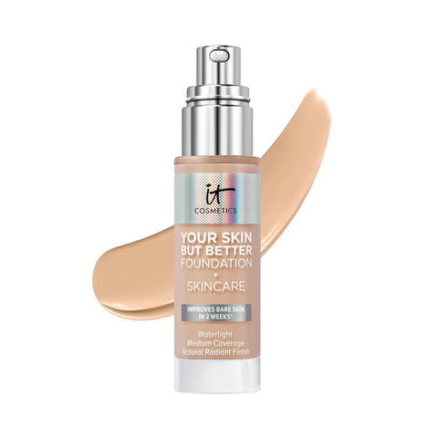 IT Cosmetics Your Skin but Better Foundation + Skincare - Hydrating Medium Buildable Coverage - Minimizes Pores & Imperfections - Natural Radiant Finish - with Hyaluronic Acid - 1.0 Fl Oz