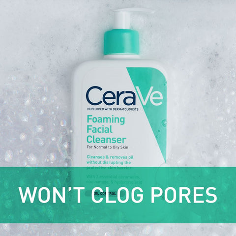 Cerave Foaming Facial Cleanser | Daily Face Wash for Oily Skin with Hyaluronic Acid, Ceramides, and Niacinamide| Fragrance Free | 16 Fluid Ounce