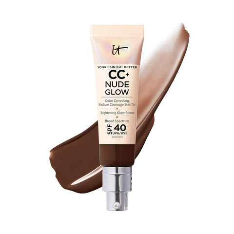 IT Cosmetics CC+ Nude Glow Lightweight Foundation + Glow Serum with SPF 40 - with Niacinamide, Hyaluronic Acid & Green Tea Extract - 1.08 Fl Oz