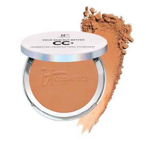 IT Cosmetics CC+ Airbrush Perfecting Powder Foundation - Buildable Full Coverage of Pores & Dark Spots - Hydrating Face Makeup with Hydrolyzed Collagen & Niacinamide - 0.33 Oz