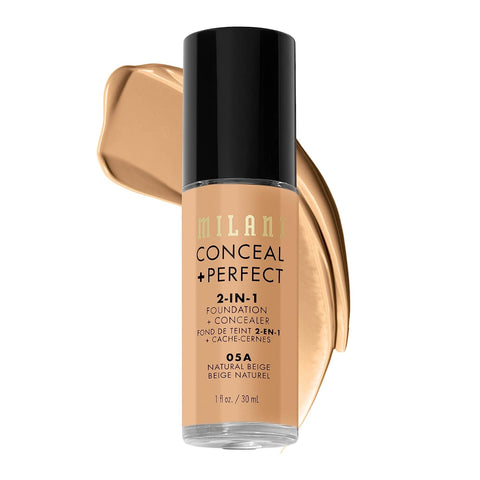 Milani Conceal + Perfect 2-In-1 Foundation + Concealer - Creamy Vanilla (1 Fl. Oz.) Cruelty-Free Liquid Foundation - Cover Under-Eye Circles, Blemishes & Skin Discoloration for a Flawless Complexion