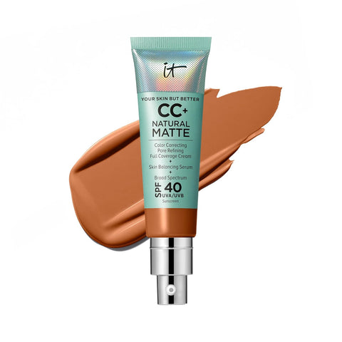 IT Cosmetics CC+ Cream Natural Matte Foundation with SPF 40 - Shine-Reducing & Long-Wear Full Coverage Foundation for Oily Skin - with Hyaluronic Acid - Fragrance Free & Non-Comedogenic - 1.08 Fl Oz