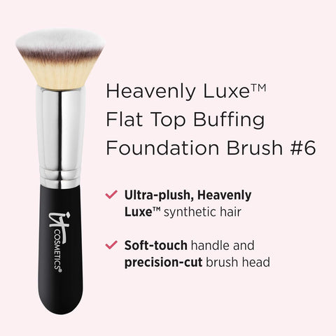 IT Cosmetics Heavenly Luxe Flat Top Buffing Foundation Brush #6 - for Liquid & Powder Foundation - Buff Away the Look of Pores, Fine Lines & Wrinkles - with Award-Winning Heavenly Luxe Hair