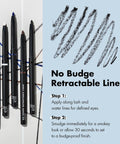 No Budge Retractable Eyeliner, Creamy, Ultra-Pigmented & Waterproof, Creates Bold & Defined Lines, Vegan & Cruelty-Free, Black 0.006 Oz