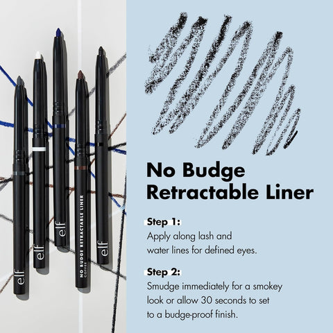 No Budge Retractable Eyeliner, Creamy, Ultra-Pigmented & Waterproof, Creates Bold & Defined Lines, Vegan & Cruelty-Free, Black 0.006 Oz