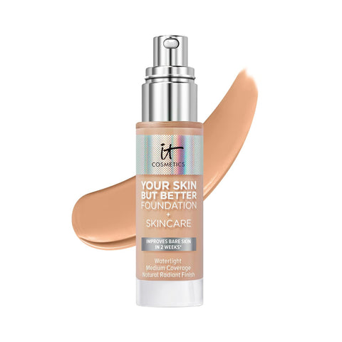 IT Cosmetics Your Skin but Better Foundation + Skincare - Hydrating Medium Buildable Coverage - Minimizes Pores & Imperfections - Natural Radiant Finish - with Hyaluronic Acid - 1.0 Fl Oz