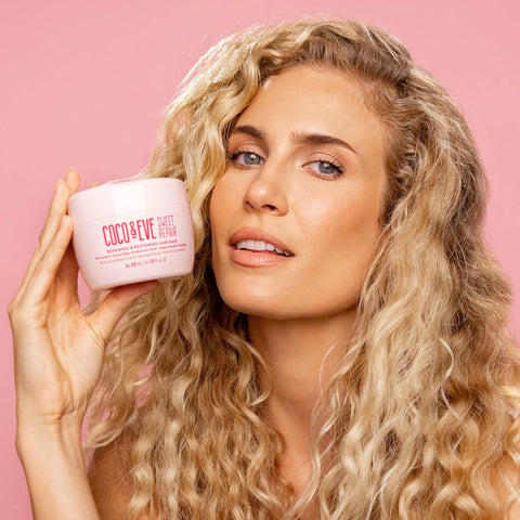 Coco & Eve Sweet Repair Repairing and Restoring Hair Mask. 85% Stronger Hair, Reduce Hair Damage by 65%. Biomimetic Ceramides, Hyaluronic Acid, Vegan Keratin. Increase Hydration & Shine.