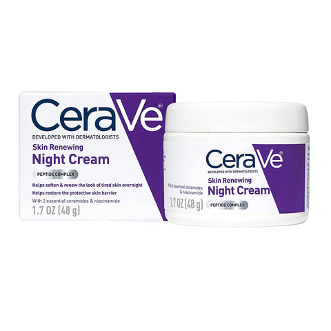 Cerave Skin Renewing Night Cream | Niacinamide, Peptide Complex, and Hyaluronic Acid Moisturizer for Face | 1.7 Ounce, Packaging May Vary