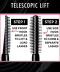 Telescopic Lift Mascara, Lengthening and Volumizing Eye Makeup, Lash Lift with up to 36HR Wear, Washable, Blackest Black, 0.33 Fl Oz