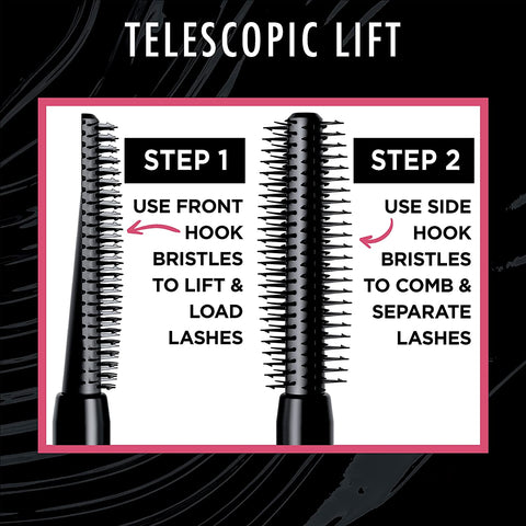 Telescopic Lift Mascara, Lengthening and Volumizing Eye Makeup, Lash Lift with up to 36HR Wear, Washable, Blackest Black, 0.33 Fl Oz