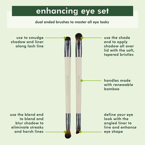 Ecotools Enhancing Eye Brush Set, Makeup Brushes for Liquid, Cream & Powder Eyeshadow & Eye Liner Application, Dual-Sided & Eco-Friendly, Synthetic Bristles, Cruelty-Free, 2 Piece Set