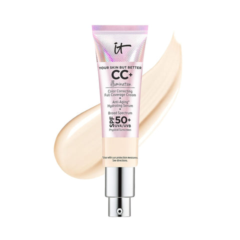 IT Cosmetics Your Skin but Better CC+ Cream Illumination - Color Correcting Cream, Full-Coverage Foundation, Hydrating Serum & SPF 50+ Sunscreen Radiant Finish 1.08 Fl Oz