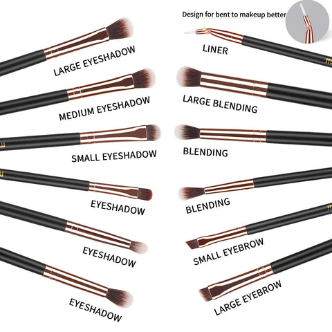 MSQ Eye Makeup Brushes 12Pcs Rose Gold Eyeshadow Makeup Brushes Set with Soft Synthetic Hairs & Real Wood Handle for Eyeshadow, Eyebrow, Eyeliner, Blending(Without Bag)