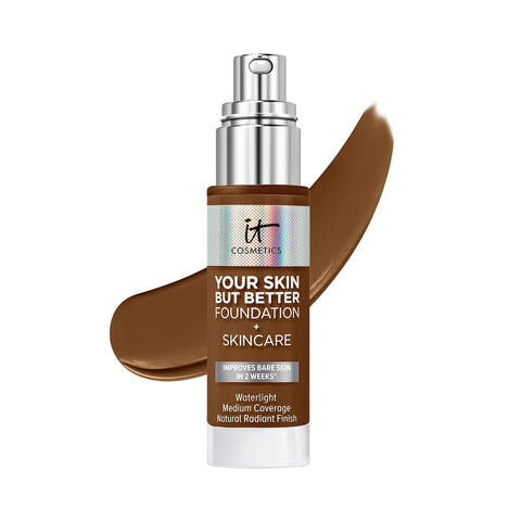 IT Cosmetics Your Skin but Better Foundation + Skincare - Hydrating Medium Buildable Coverage - Minimizes Pores & Imperfections - Natural Radiant Finish - with Hyaluronic Acid - 1.0 Fl Oz