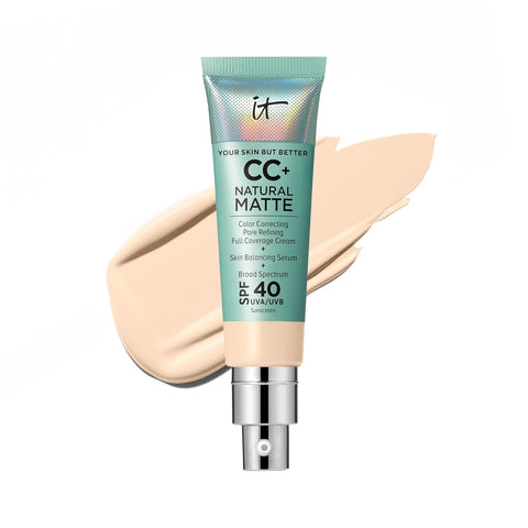 IT Cosmetics CC+ Cream Natural Matte Foundation with SPF 40 - Shine-Reducing & Long-Wear Full Coverage Foundation for Oily Skin - with Hyaluronic Acid - Fragrance Free & Non-Comedogenic - 1.08 Fl Oz