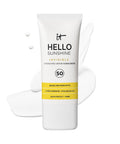 IT Cosmetics Hello Sunshine Invisible Sunscreen for Face SPF 50 - Sunscreen, Hydrating Serum & Makeup Primer - 1% Pro-Vitamin B5 & Hyaluronic Acid - HSA/FSA Eligible - No White Cast - 1.69 Fl Oz