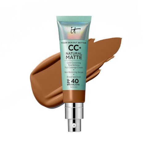 IT Cosmetics CC+ Cream Natural Matte Foundation with SPF 40 - Shine-Reducing & Long-Wear Full Coverage Foundation for Oily Skin - with Hyaluronic Acid - Fragrance Free & Non-Comedogenic - 1.08 Fl Oz