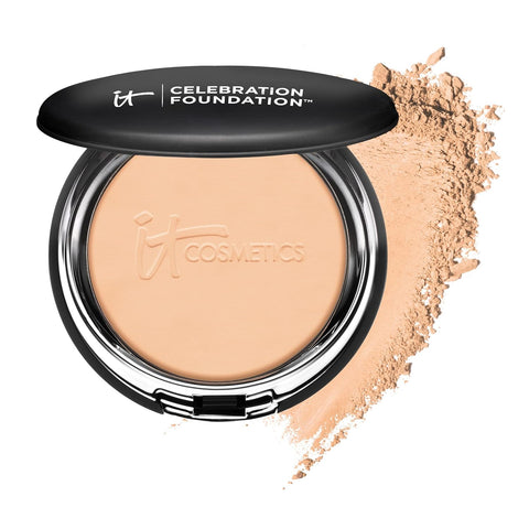 IT Cosmetics Celebration Foundation - Full-Coverage, Anti-Aging Powder Foundation - Blurs Pores, Wrinkles & Imperfections - with Hydrolyzed Collagen & Hyaluronic Acid - 0.3 Oz