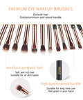 MSQ Eye Makeup Brushes 12Pcs Rose Gold Eyeshadow Makeup Brushes Set with Soft Synthetic Hairs & Real Wood Handle for Eyeshadow, Eyebrow, Eyeliner, Blending(Without Bag)