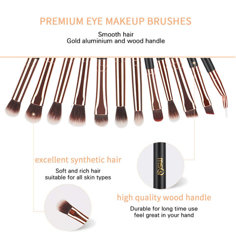 MSQ Eye Makeup Brushes 12Pcs Rose Gold Eyeshadow Makeup Brushes Set with Soft Synthetic Hairs & Real Wood Handle for Eyeshadow, Eyebrow, Eyeliner, Blending(Without Bag)