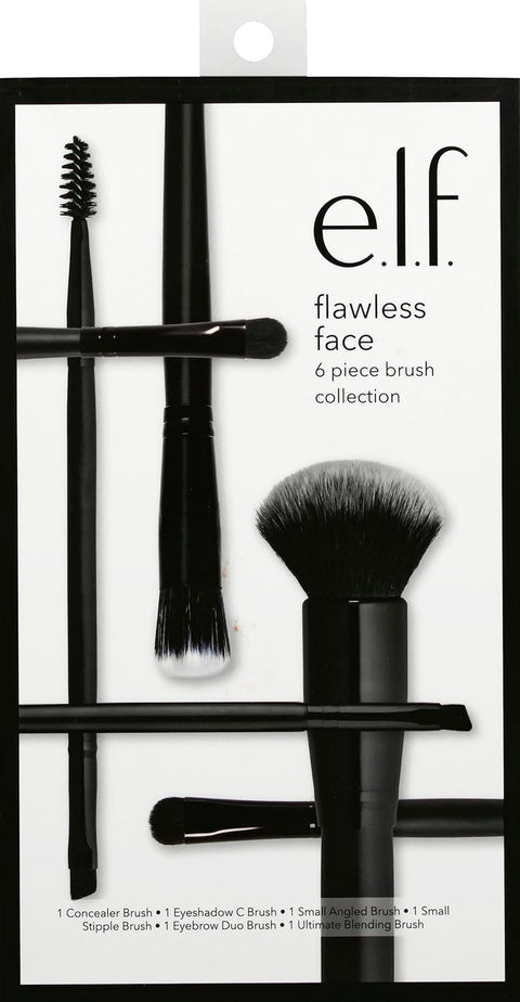 E.L.F. Flawless Face 6-Piece Brush Collection, Makeup Brushes for Eyeshadow, Foundation & More, Made with Synthetic Bristles, Vegan & Cruelty-Free