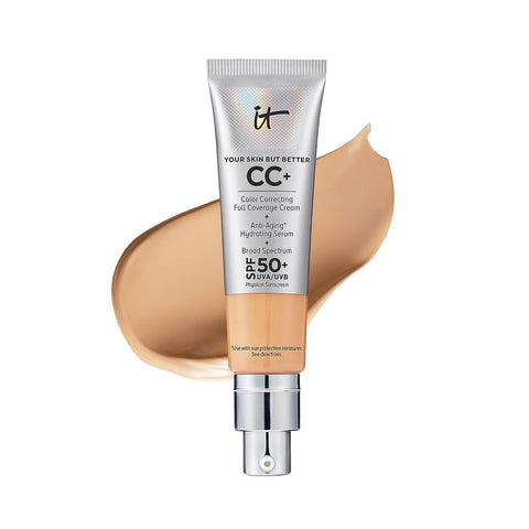 IT Cosmetics Your Skin but Better CC+ Cream - Color Correcting Cream, Full-Coverage Foundation, Hydrating Serum & SPF 50+ Sunscreen - Natural Finish - 1.08 Fl Oz