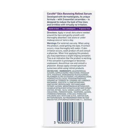 Cerave anti Aging Retinol Serum | Cream Serum for Smoothing Fine Lines and Skin Brightening | with Retinol, Hyaluronic Acid, Niacinamide, and Ceramides | 1 Ounce