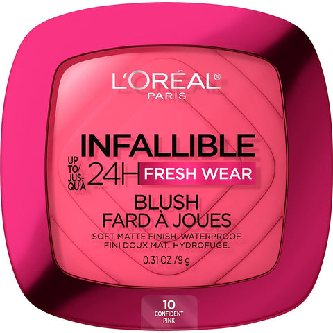 Infallible up to 24H Fresh Wear Soft Matte Blush, Blendable, Long-Lasting and Waterproof Cheek Make Up, Confident Pink 10, 0.31 Oz