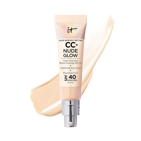 IT Cosmetics CC+ Nude Glow Lightweight Foundation + Glow Serum with SPF 40 - with Niacinamide, Hyaluronic Acid & Green Tea Extract - 1.08 Fl Oz