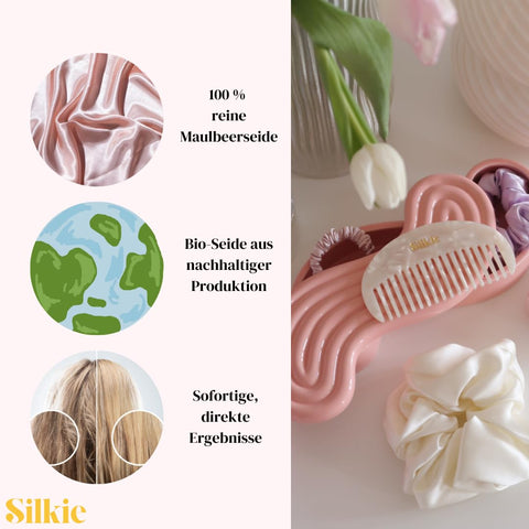 SILKIE X4 Set - Forget Satin - 100% Pure Mulberry Silk Black Brown Skinny Scrunchies Travel Pouch Everyday Hair Ties Elastics Hair Care Ponytail Holder No Damage (Chocolate)