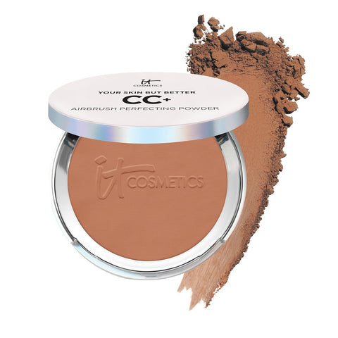 IT Cosmetics CC+ Airbrush Perfecting Powder Foundation - Buildable Full Coverage of Pores & Dark Spots - Hydrating Face Makeup with Hydrolyzed Collagen & Niacinamide - 0.33 Oz