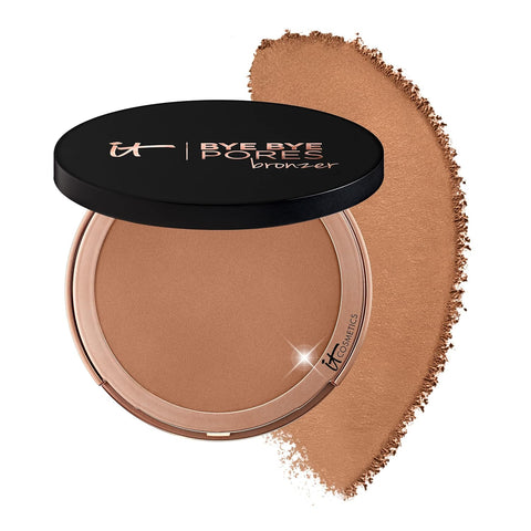 IT Cosmetics Bye Bye Pores Anti-Aging Bronzer, Diffuses Look of Pores + Fine Lines, Sun-Kissed Glow Face Makeup Powder, Oil-Free, Talc-Free, with Hyaluronic Acid – Universal Shade, 0.3 Oz