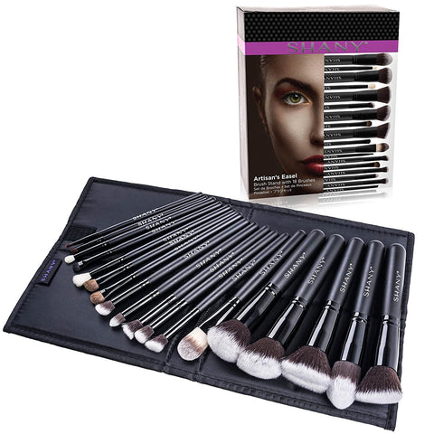 SHANY Makeup Brushes Artisan Easel Elite Cosmetics Make up Brush Set, Complete Kabuki Makeup Brush Set with Standing Convertible Makeup Brush Holder Storage - 18 Pcs